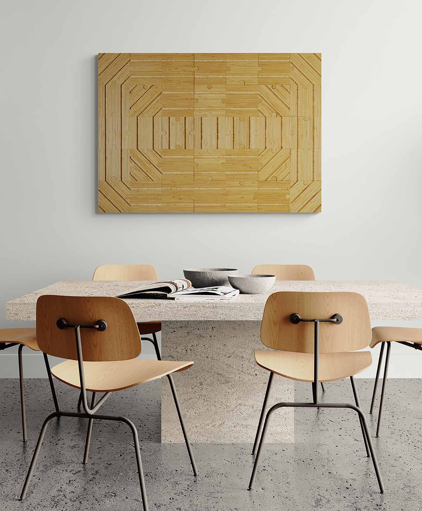 Stadium plyboo puzzle above a modern stone table